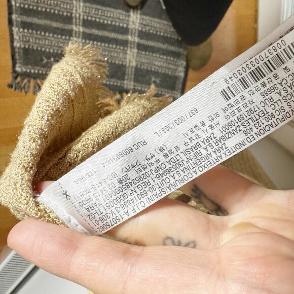 Zara Women's Gold Metallic Fringe Trim Tunic Top in Tan Camel sz L - Picture 7 of 8